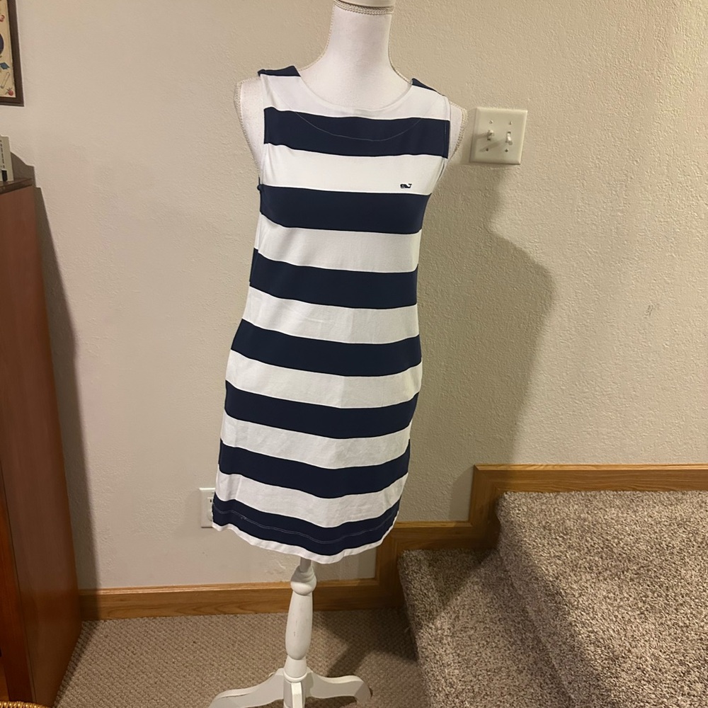 Vineyard Vines Navy and White Striped Sleeveless Shift Dress